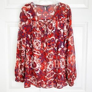 Daisy Fuentes Semi-Sheer Printed Long Sleeve Blouse Women’s Sz M